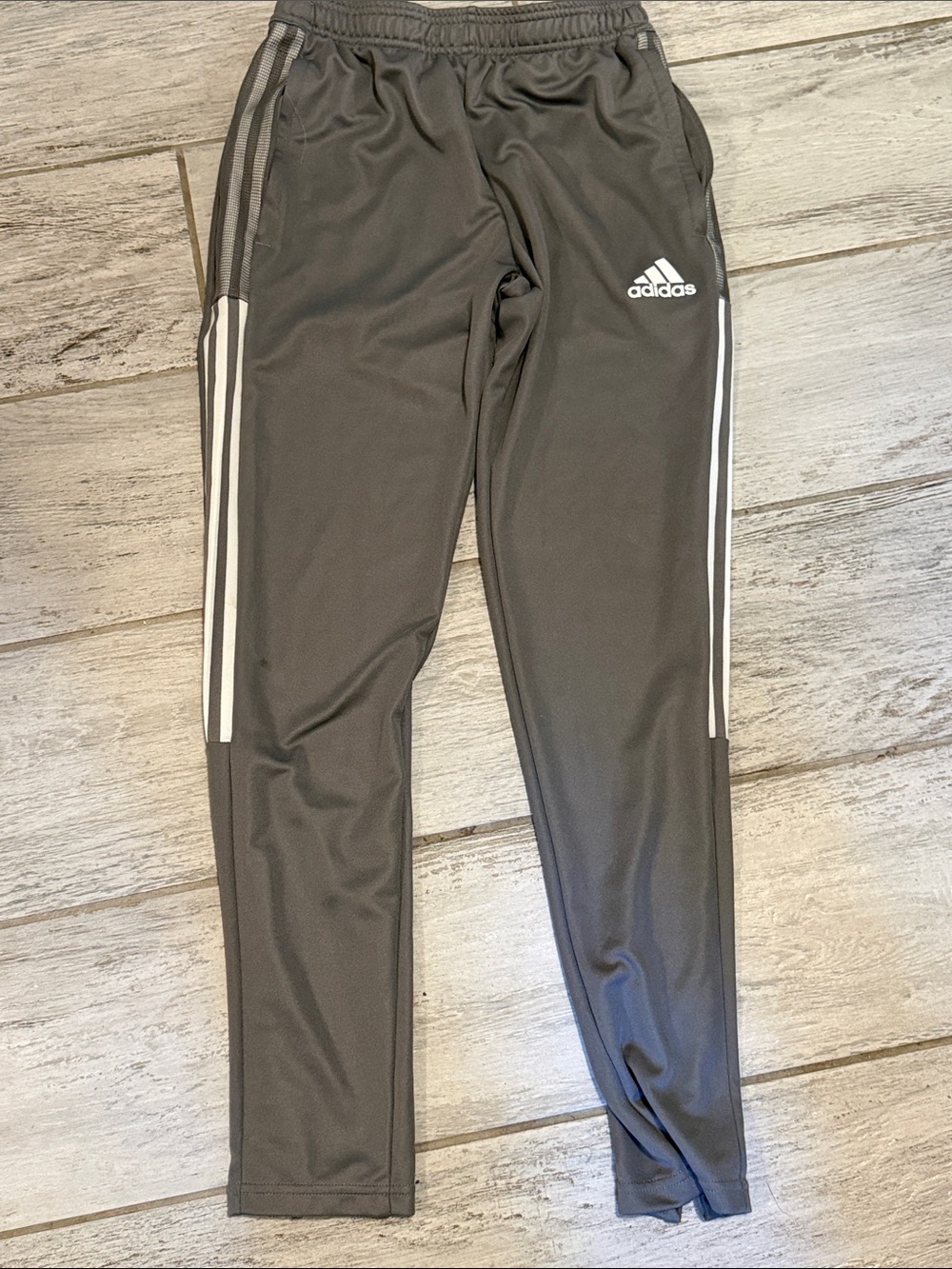 adidas Men’s  Gray Athletic Track Pants Joggers with White Stripes S